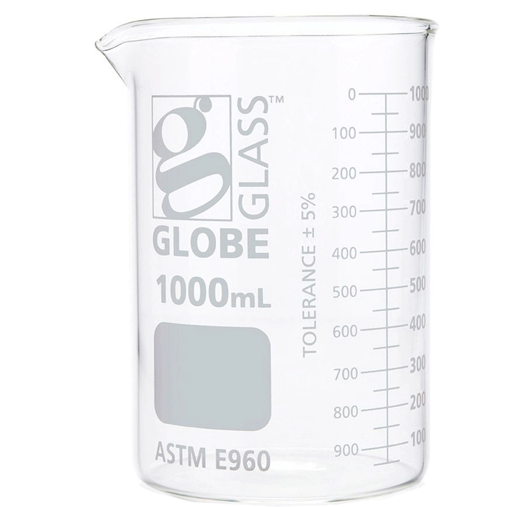 Globe Scientific 1000mL Beaker , Globe Glass, Low Form Griffin Style,6/Box