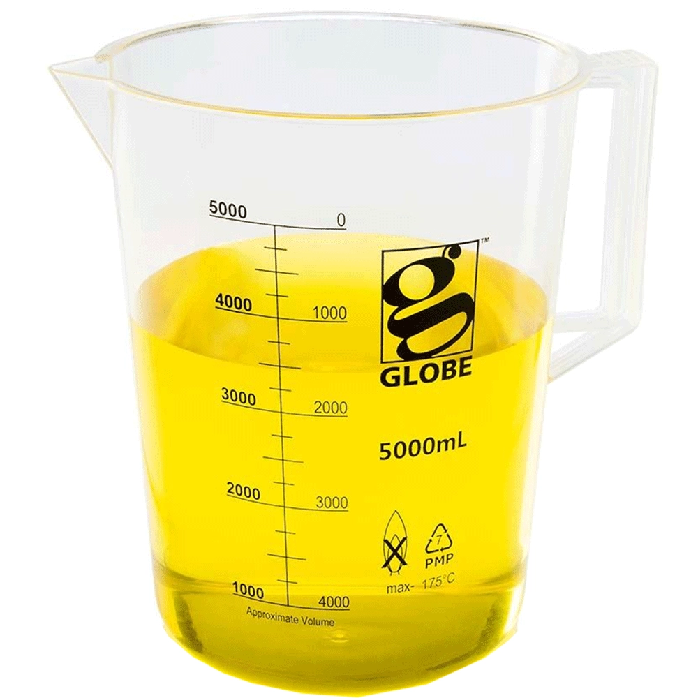 Globe Scientific 5000mL Beaker with Handle, Low Form, Graduations, PMP Griffin Style, 1/Each