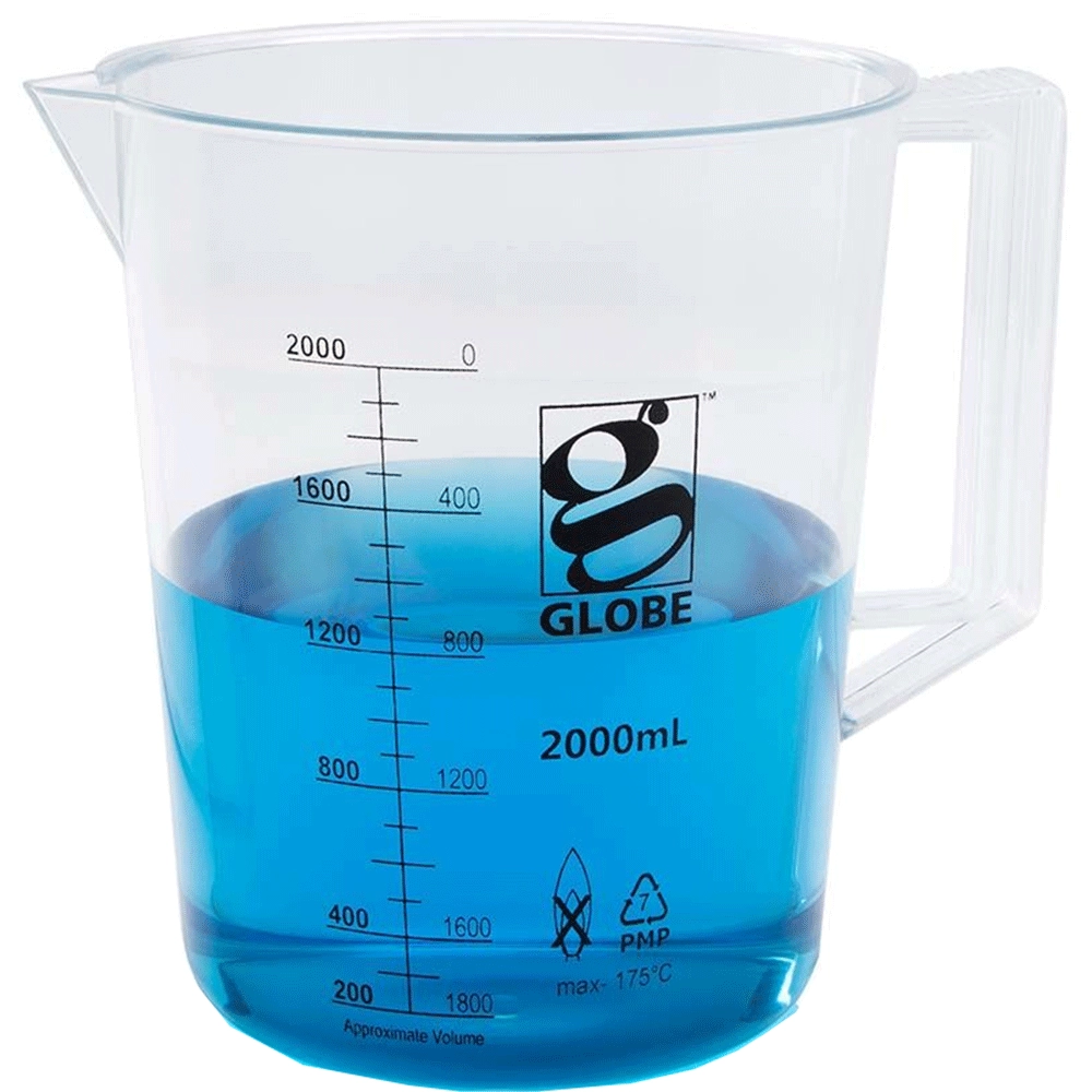 Globe Scientific 2000mL Beaker with Handle, Low Form, Graduations, PMP Griffin Style, 1/Each