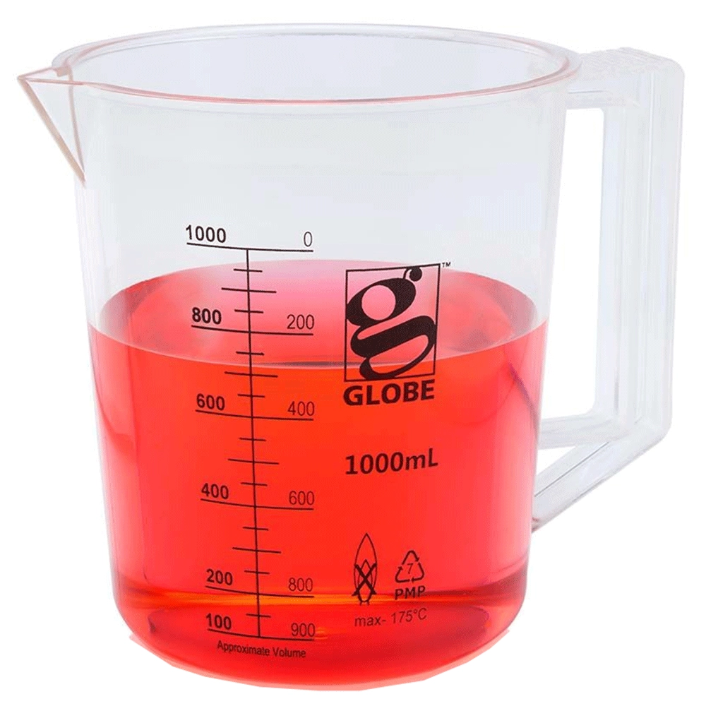 Globe Scientific 1000mL Beaker with Handle, Low Form, Graduations, PMP Griffin Style, 1/Each