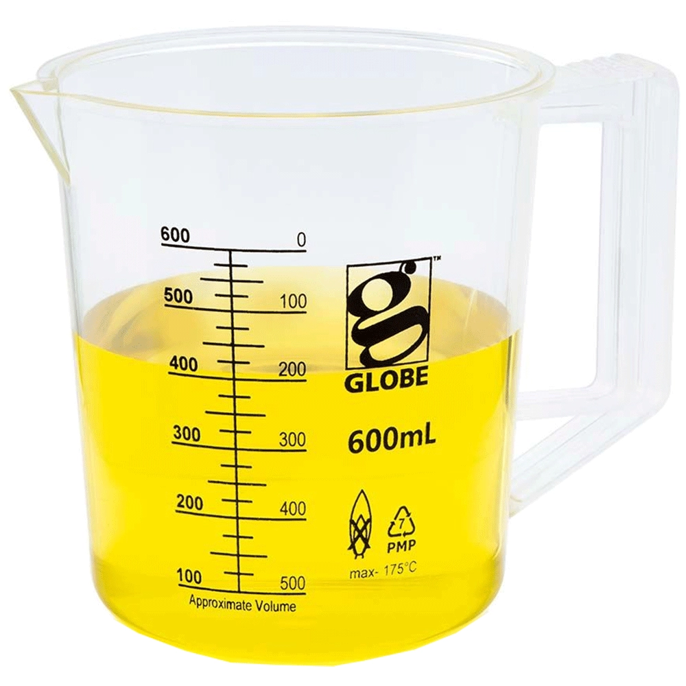 Globe Scientific 600mL Beaker with Handle, Low Form, Graduations, PMP Griffin Style, 1/Each