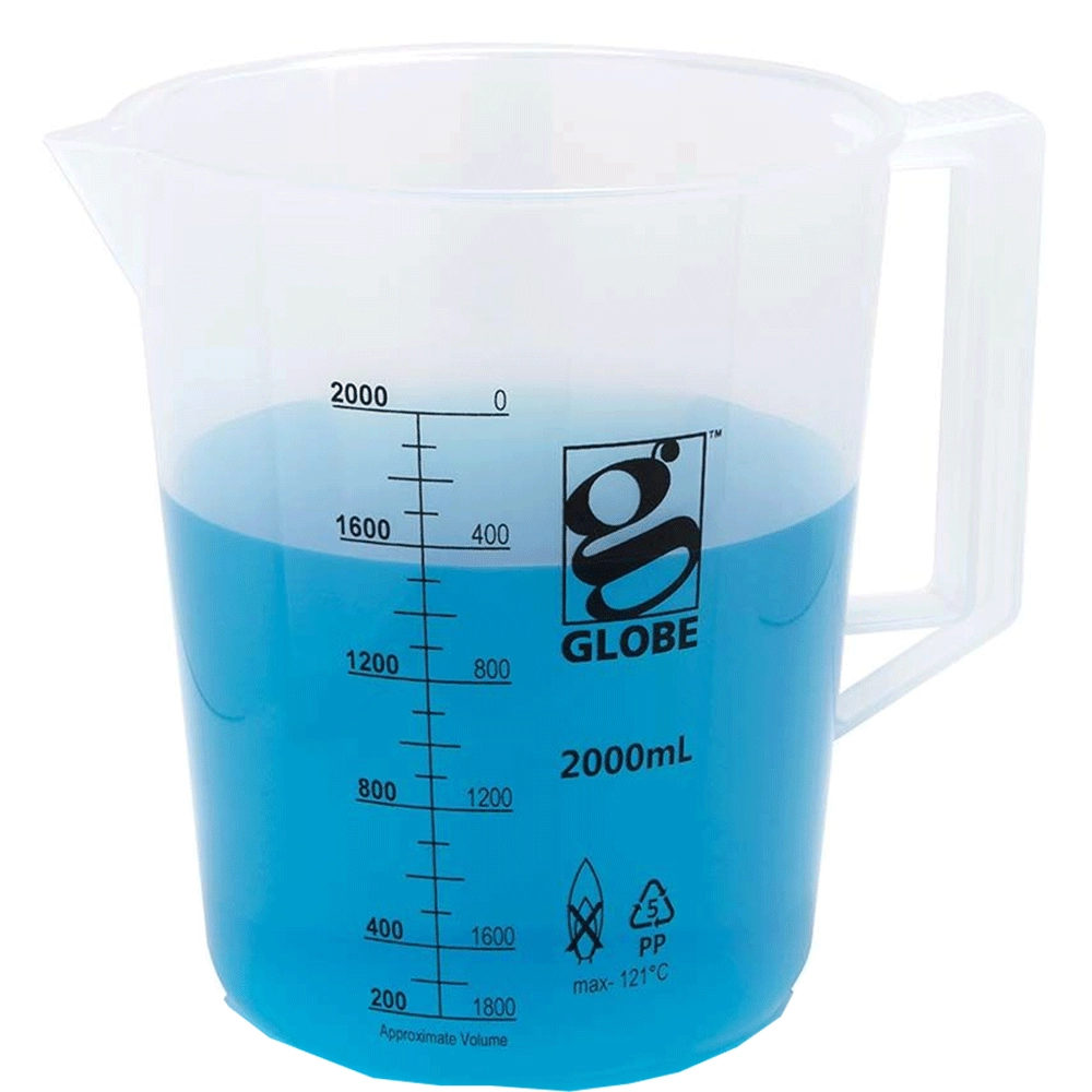 Globe Scientific 2000mL Beaker with Handle, Low Form, Graduations, PP Griffin Style, 1/Each