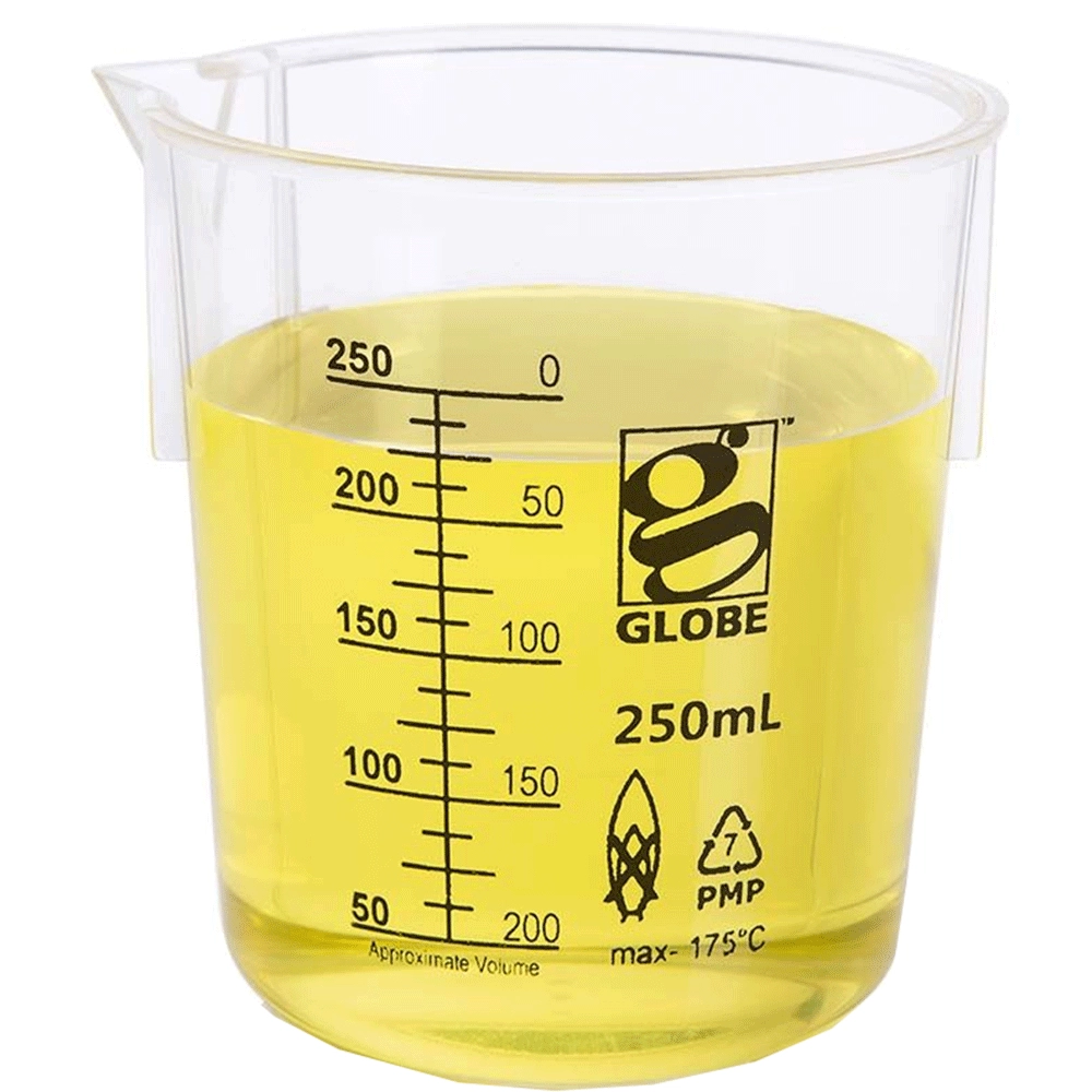 Globe Scientific 250mL Beaker, Low Form, Graduations, PMP Griffin Style, 6/Box