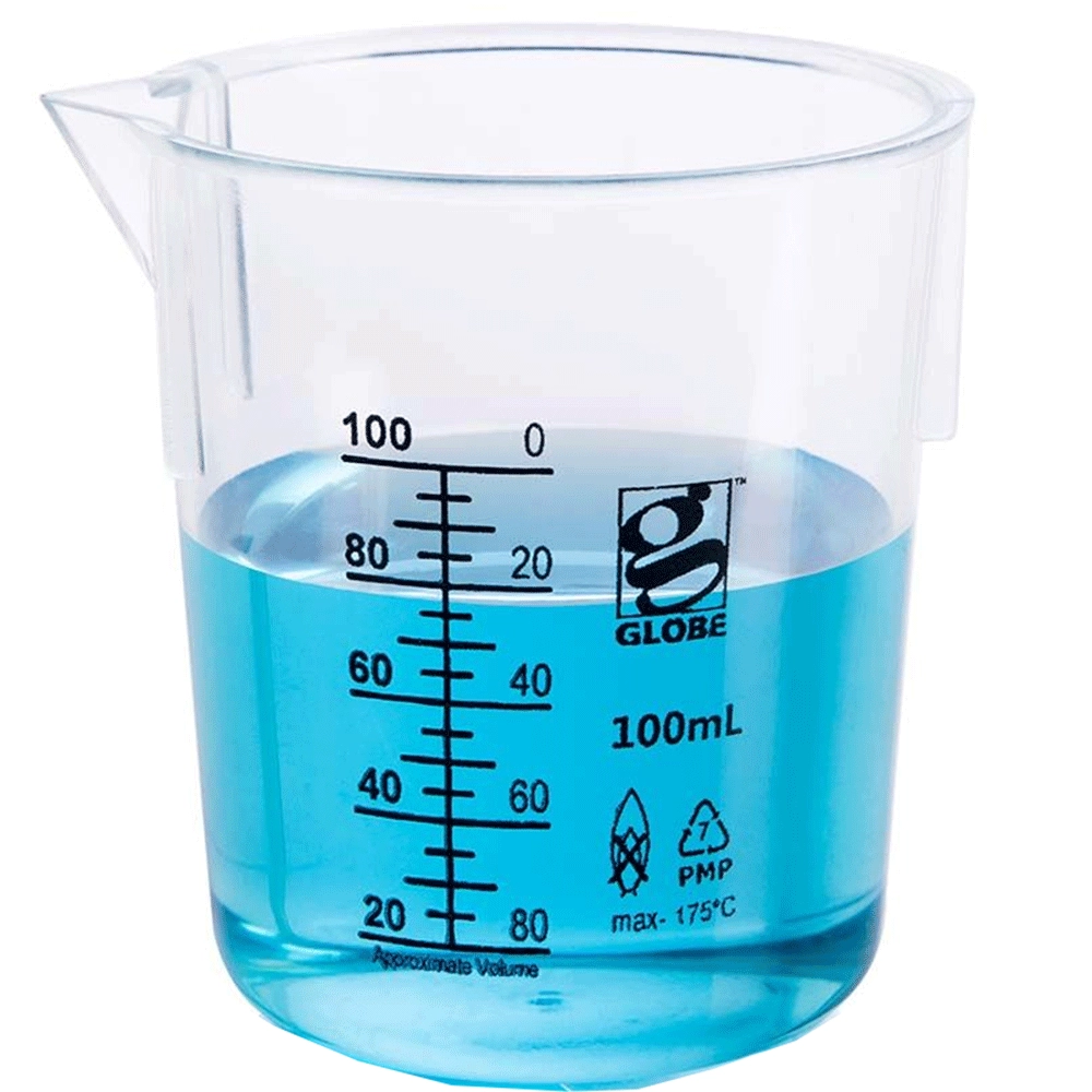 Globe Scientific 100mL Beaker, Low Form, Graduations, PMP Griffin Style, 12/Box