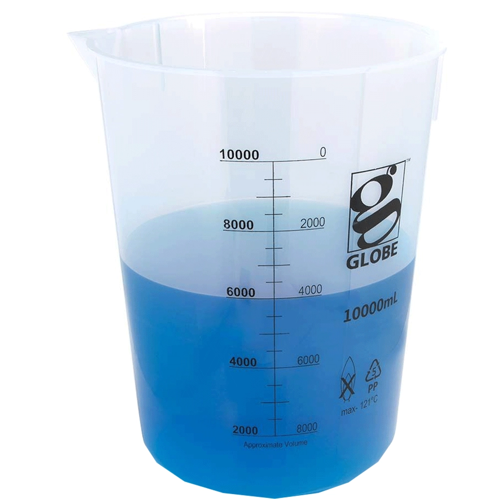 Globe Scientific 10000mL Beaker, Low Form, Graduations, PP Griffin Style, 1/Each