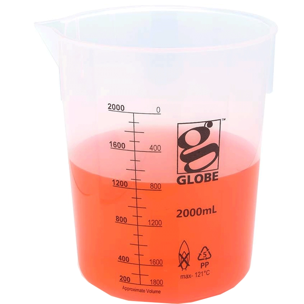 Globe Scientific 2000mL  Beaker, Low Form, Graduations, PP Griffin Style, 1/Each