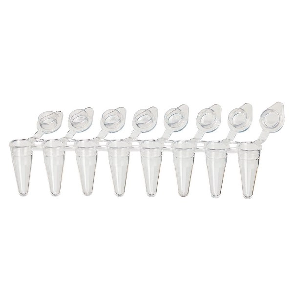 Globe Scientific DiamondLink 0.1mL 8-Strip Tubes w/Individually-Attached Flat Cap Box/120 PCR-DL-01F