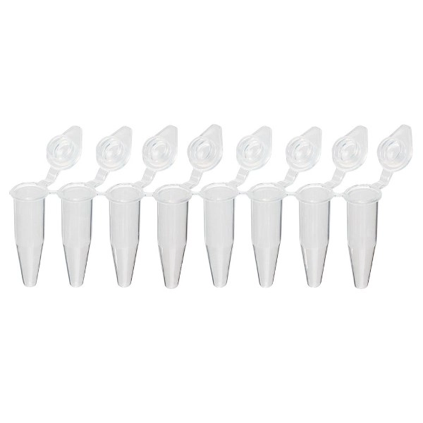 Globe Scientific QuickSnap 0.2mL 8-Strip Tubes, w/Individually-Attached Dome Caps Box/120 PCR-QS-02D