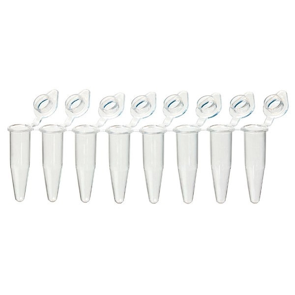 Globe Scientific QuickSnap 0.2mL 8-Strip Tubes, w/Individually-Attached Flat Caps Box/120 PCR-QS-02F