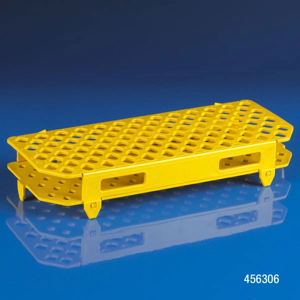 Globe Scientific Rack, Microcentrifuge Tube, 100-Place, PP, Yellow 456306
