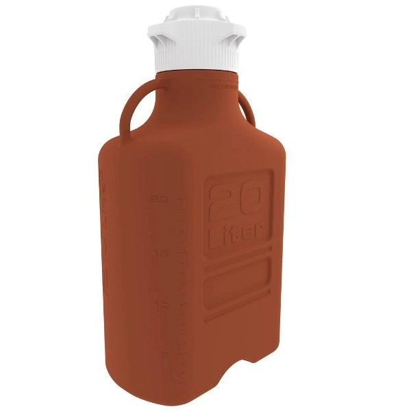 Foxx Life Sciences EZBio Carboy, Amber HDPE, 20 L, No Spigot, 120 mm, Non Sterile, 1/EA 51K-5H62-FLS