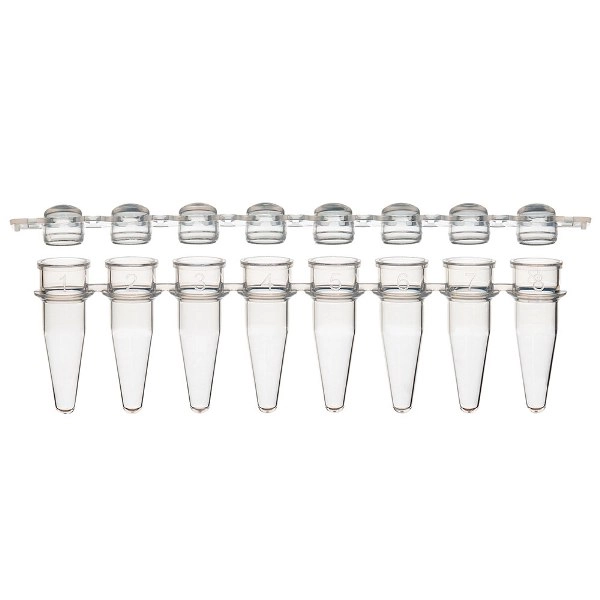Globe Scientific 0.2mL 12-Strip with Separate 12-StripClear Dome Caps, Natural BOX/80 PCR-STR-02D-12