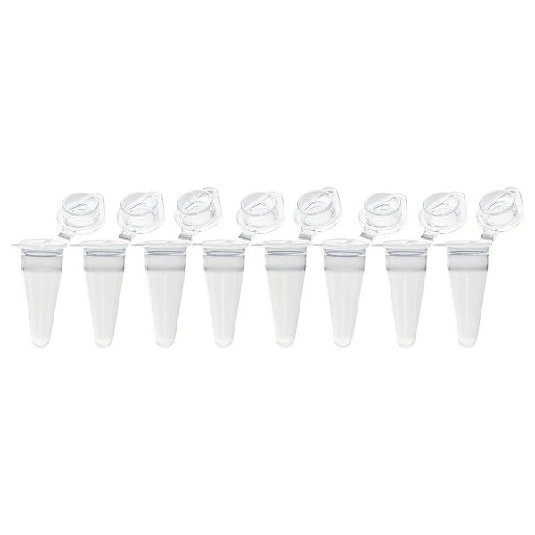 Globe Scientific QuickSnap 0.1mL 8-Strip Individually-Attached Flat Caps, Clear BOX/120 PCR-QS-01F