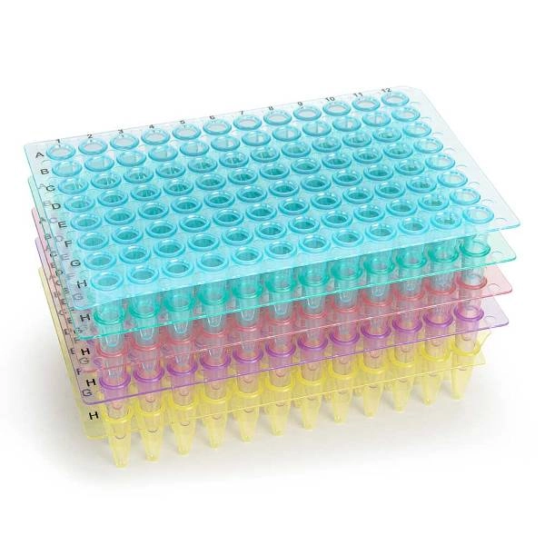 Globe Scientific 0.2mL 96-Well PCR Plate, No Skirt, Flat Top, Assorted Colors BOX/10 PCR-NS-02-RW
