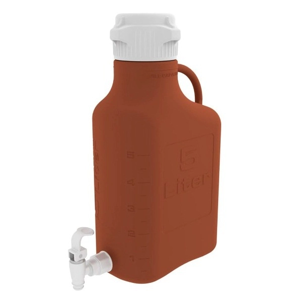 Foxx Life Sciences 5L (1 Gal) Amber High Density (HDPE) Carboy with 83B Cap and Spigot 15K-1211-OEM