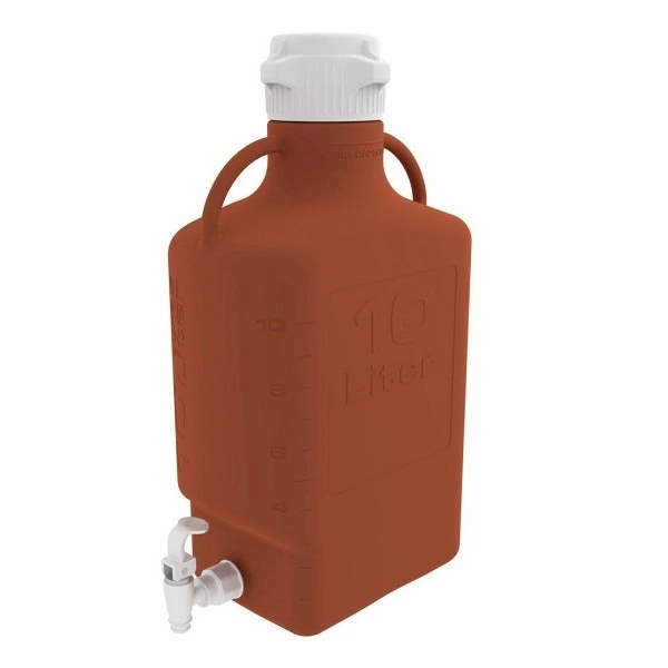 Foxx Life Sciences 10L (2.5 Gal) Amber High Density (HDPE) Carboy 83B Cap and Spigot 15K-2211-OEM