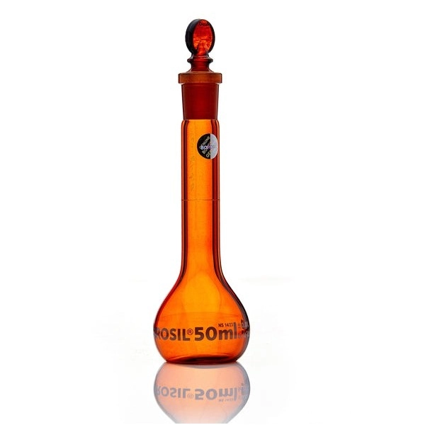 Foxx Life Sciences 50ml Amber Volumetric Flask, Wide Neck, Class A with ...