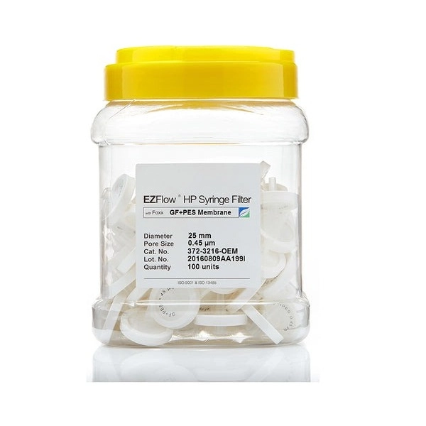 Foxx Life Sciences EZFlow 25mm Syringe Filter .45μm PES Glass Fiber Prefilter 100/pack 372-3216-OEM