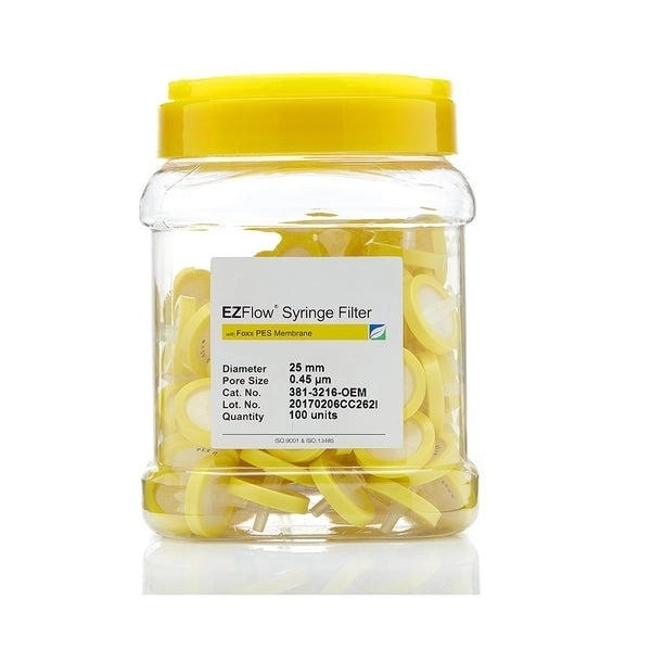 Foxx Life Sciences EZFlow 25mm Syringe Filter, .45μm PES, 100/Pack 381-3216-OEM