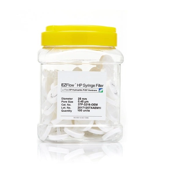 Foxx Life Sciences EZFlow 25mm HP Syringe Filter, .45μm Hydrophilic (PVDF), 100/Pack 37P-3216-OEM