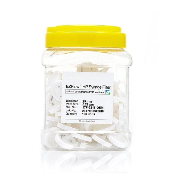 Foxx Life Sciences EZFlow 25mm HP Syringe Filter, .2µm Hydrophilic (PVDF), 100/Pack 37P-2216-OEM