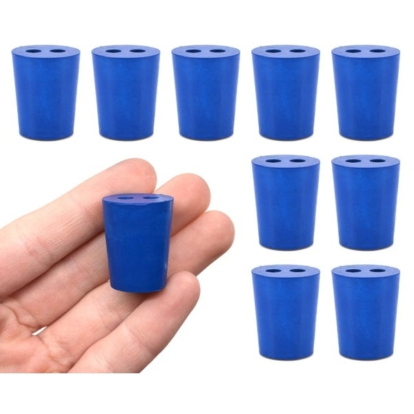 Eisco 10PK Neoprene Stoppers 2 Holes - ASTM - Size #2 - 16mm Bottom, 20mm Top, 25mm Length CH0321E2H