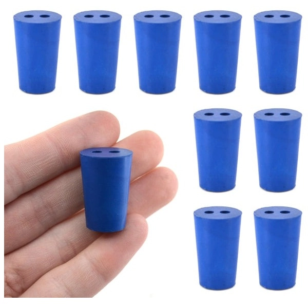 Eisco 10PK Neoprene Stoppers 2 Holes - ASTM - Size #0 - 13mm Bottom, 17mm Top, 25mm Length CH0321C2H