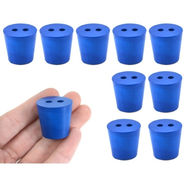 Eisco 10PK Neoprene Stoppers, 2 Holes - ASTM - Size #4 - 20mm Bottom 26mm Top, 25mm Length CH0321G2H