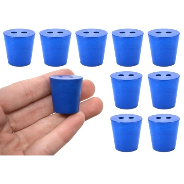 Eisco 10PK Neoprene Stoppers, 2 Holes - ASTM - Size #3 - 18mm Bottom 24mm Top, 25mm Length CH0321F2H