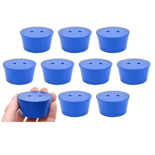 Eisco 10PK Neoprene Stoppers, 2 Holes ASTM - Size #10 - 42mm Bottom, 50mm Top, 25mm Length CH0321Q2H