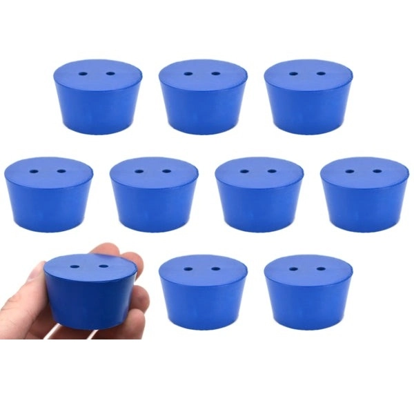 Eisco 10PK Neoprene Stoppers 2 Holes ASTM - Size #8.5 - 36mm Bottom, 43mm Top, 25mm Length CH0321O2H
