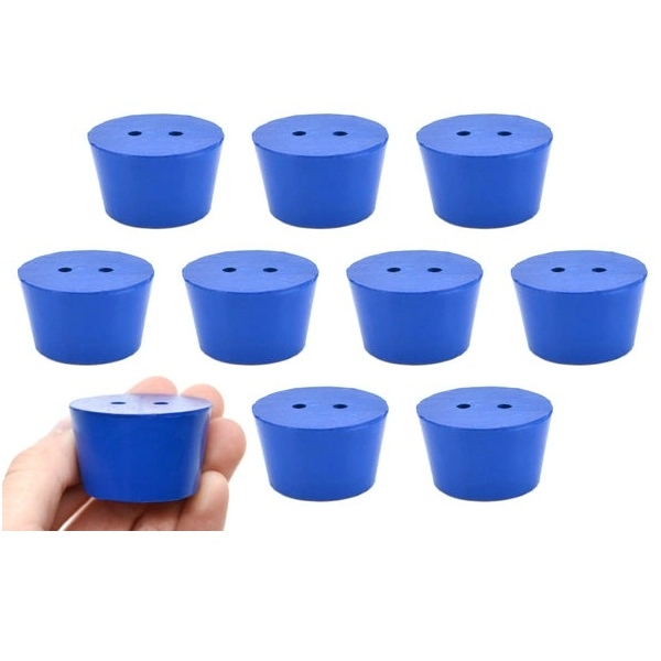 Eisco 10PK Neoprene Stoppers 2 Holes - ASTM - Size #8 - 33mm Bottom, 41mm Top, 25mm Length CH0321N2H
