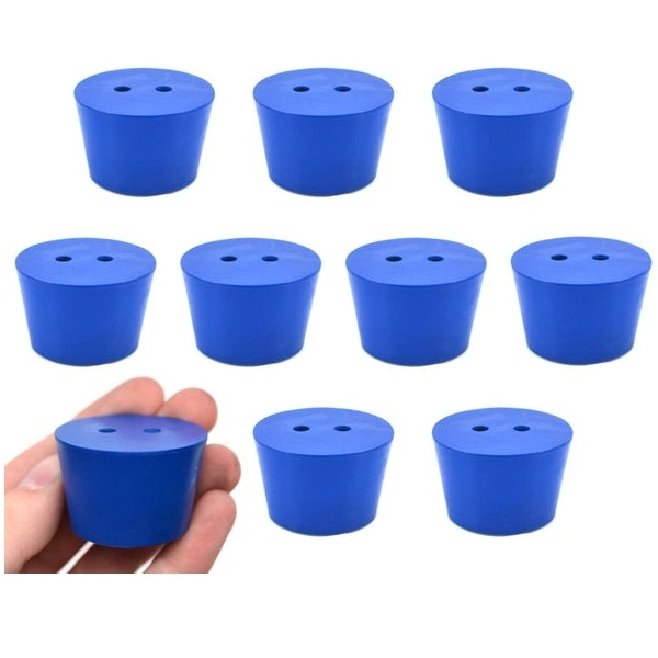 Eisco 10PK Neoprene Stopper, 2 Holes - ASTM Size #7.5 - 31mm Bottom, 39mm Top, 25mm Length CH0321M2H