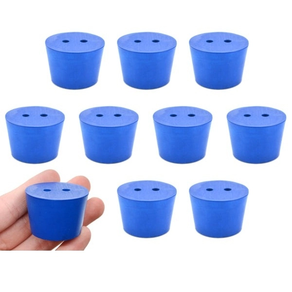 Eisco 10PK Neoprene Stoppers 2 Holes - ASTM - Size #7 - 30mm Bottom, 37mm Top, 25mm Length CH0321L2H