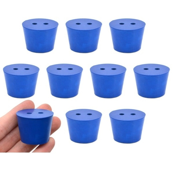 Eisco 10PK Neoprene Stoppers 2 Holes ASTM - Size #6.5 - 27mm Bottom, 34mm Top, 25mm Length CH0321K2H