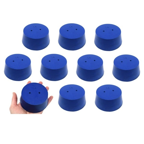Eisco 10PK Neoprene Stoppers, 2 Holes ASTM - Size #14 - 75mm Bottom, 90mm Top, 39mm Length CH0321X2H