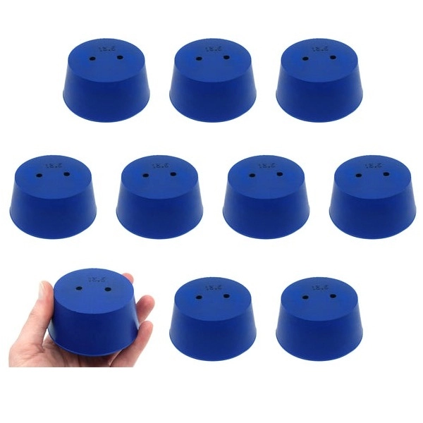 Eisco 10PK Neoprene Stoppers, 2 Holes ASTM Size #13.5 - 62mm Bottom, 75mm Top, 35mm Length CH0321W2H