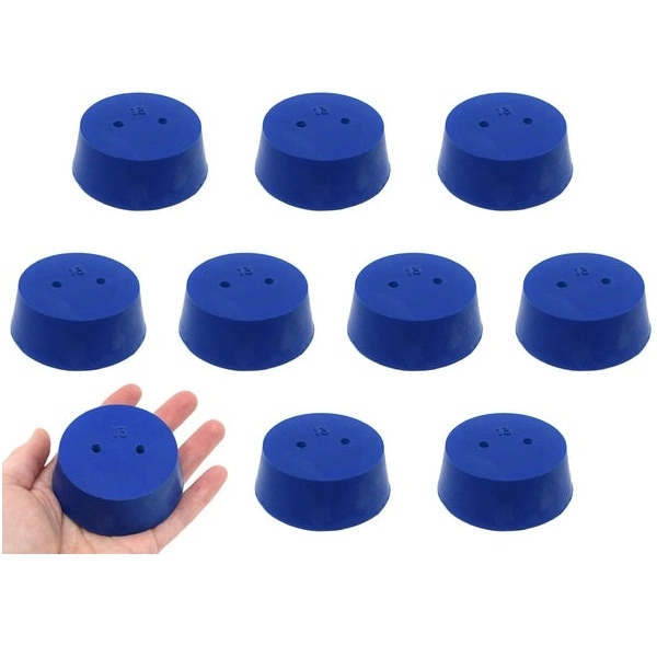 Eisco 10PK Neoprene Stoppers, 2 Holes ASTM - Size #13 - 58mm Bottom, 68mm Top, 25mm Length CH0321V2H