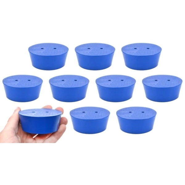Eisco 10PK Neoprene Stoppers, 2 Holes ASTM - Size #12 - 54mm Bottom, 64mm Top, 25mm Length CH0321U2H