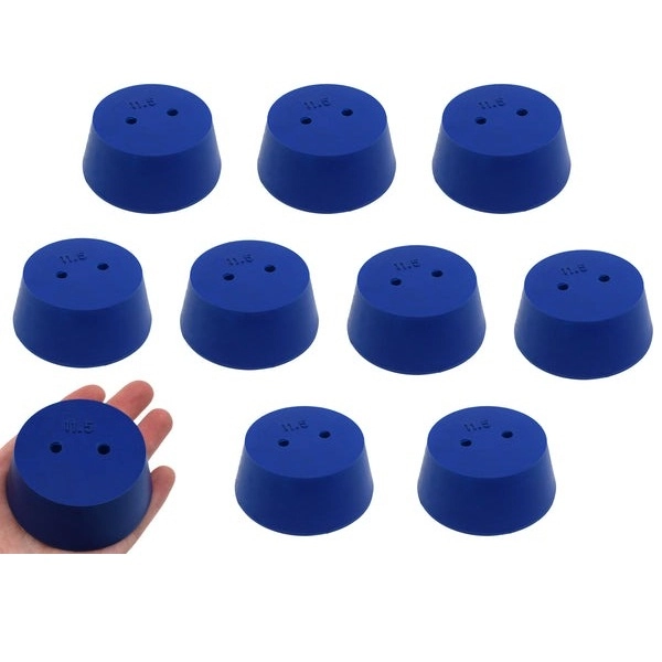 Eisco 10PK Neoprene Stoppers, 2 Holes ASTM Size #11.5 - 50mm Bottom, 63mm Top, 25mm Length CH0321T2H