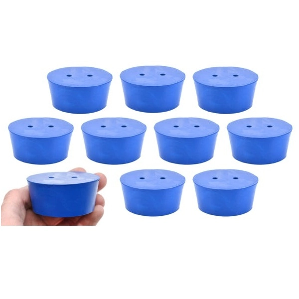 Eisco 10PK Neoprene Stoppers, 2 Holes ASTM - Size #11 - 48mm Bottom, 56mm Top, 25mm Length CH0321S2H
