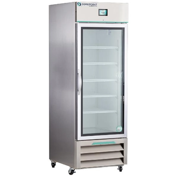 Corepoint Scientific 23 cu. ft Single Glass Door Stainless Steel White Diamond Series NSWDR231SSG-0