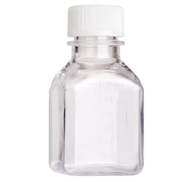 Bellco 60mL Square Media Bottle (PETG), Tamper Evident, Bulk, Sterile (Qty 1000) 2307-61TE0