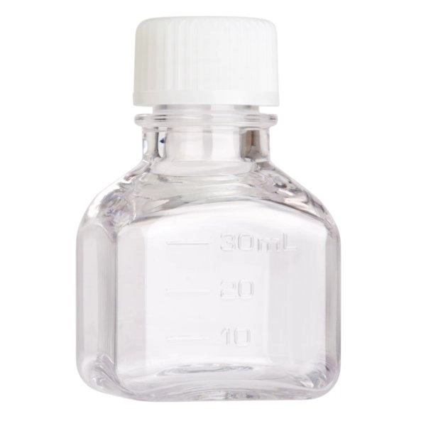 Bellco 30mL Square Media Bottle (PETG), Tamper Evident, Bulk, Sterile (Qty 1000) 2307-60TE0
