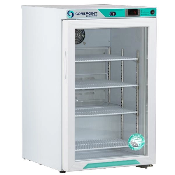 Corepoint Scientific 2.5 cu. ft. Glass Door Undercounter Freestanding Refrigerator PR031WWG-0