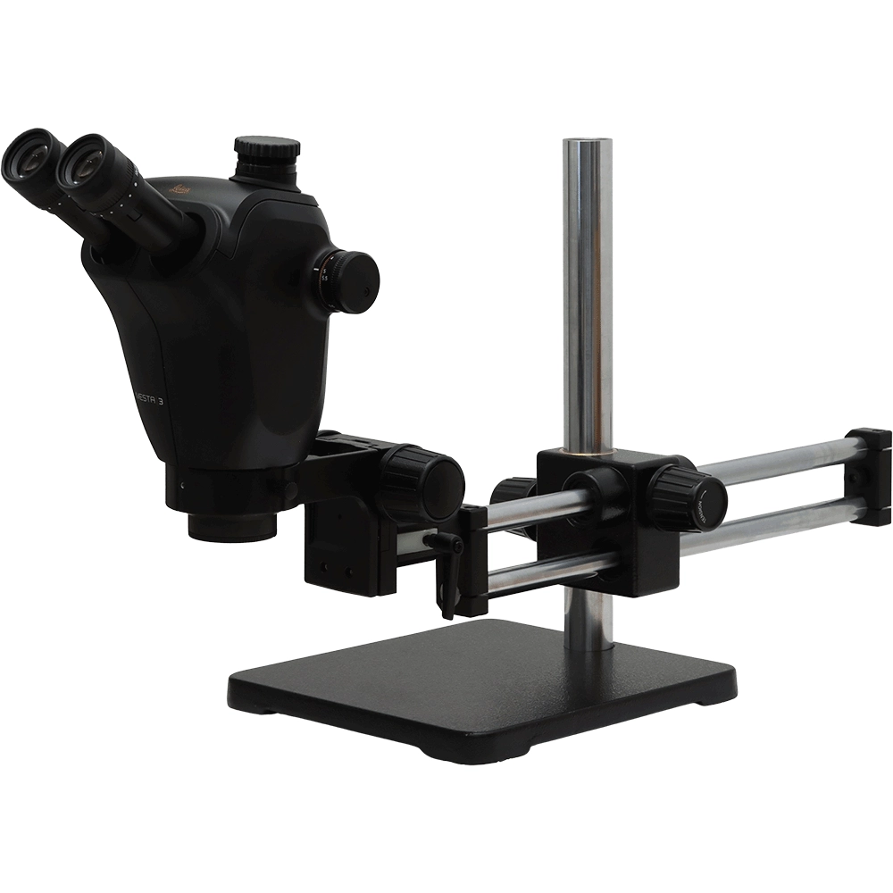 Leica IVESTA 3 Trinocular Stereo Microscope with Dual Arm Ball Bearing Boom Stand