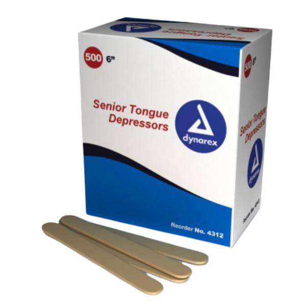 Dynarex Tongue Depressors Wood - Non-Sterile, 6", Senior, 10/500/cs 4312