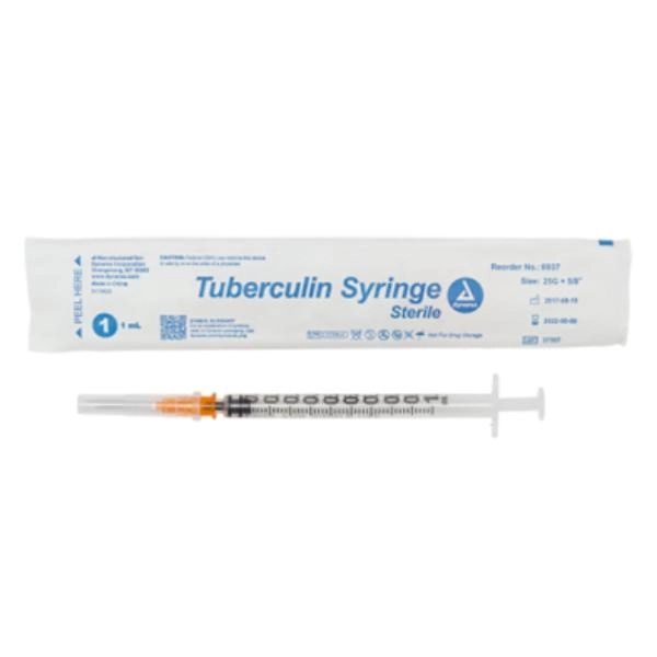 Dynarex Tuberculin Non-Safety Syringe - Luer Slip, 25G, 5/8" Needle, 1 cc, 10/100/cs 6937