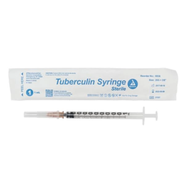 Dynarex Tuberculin Non-Safety Syringe - Luer Slip, 26G, 3/8" Needle, 1 cc, 10/100/cs 6938