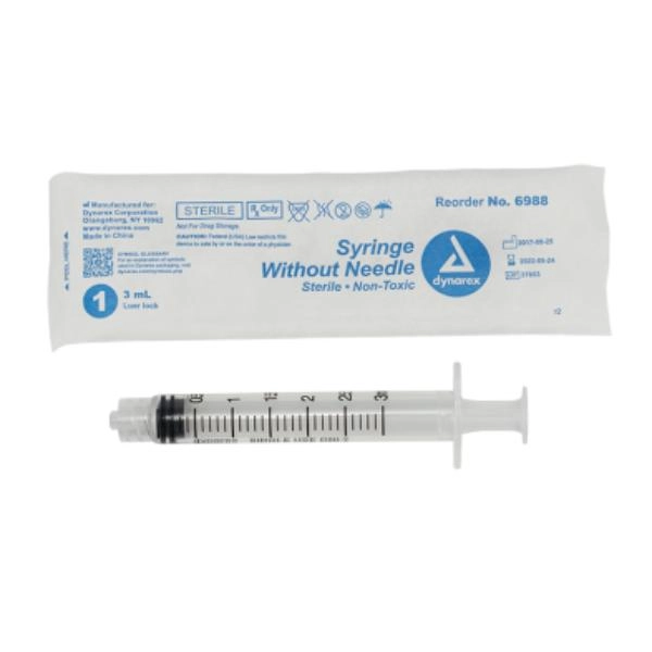 Dynarex Syringe without Needle - Non Toxic - Luer Lock, 3 cc, 10/100/cs 6988